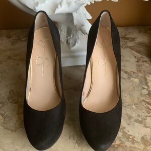 Jessica Simpson - Waleo Black Suede Heels Rounded Toe